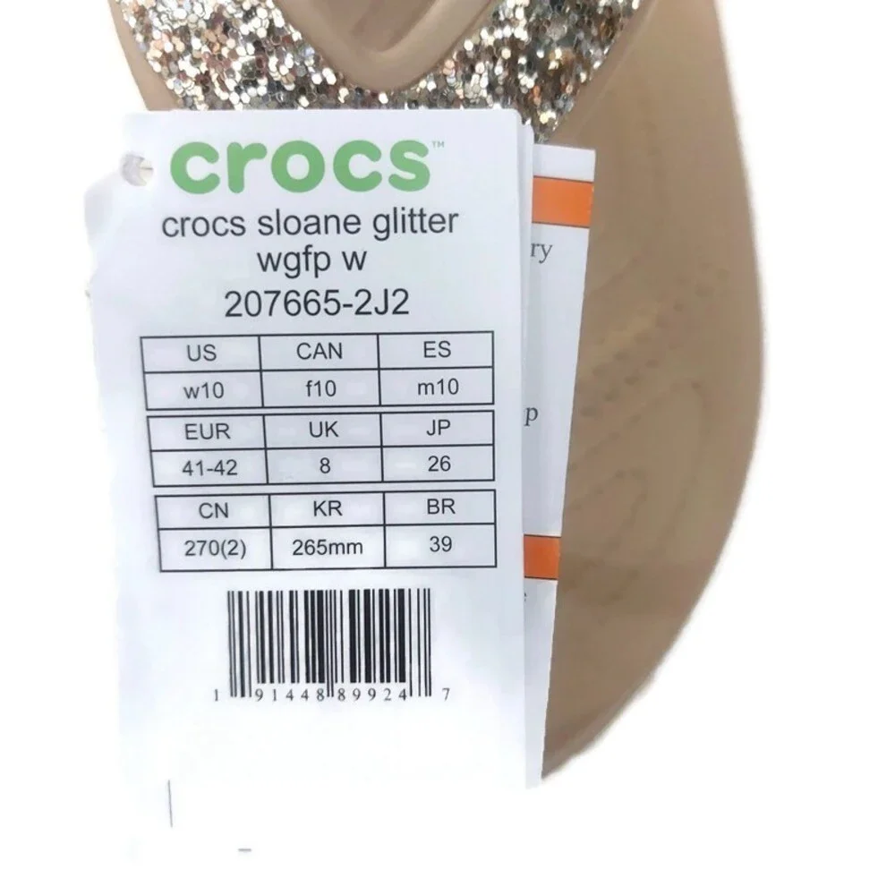 CROCS Womens Sz 10 Sloane Glitter Wedge Flip Flops Lightweight Sandals Chai Gold - Picture 8 of 10